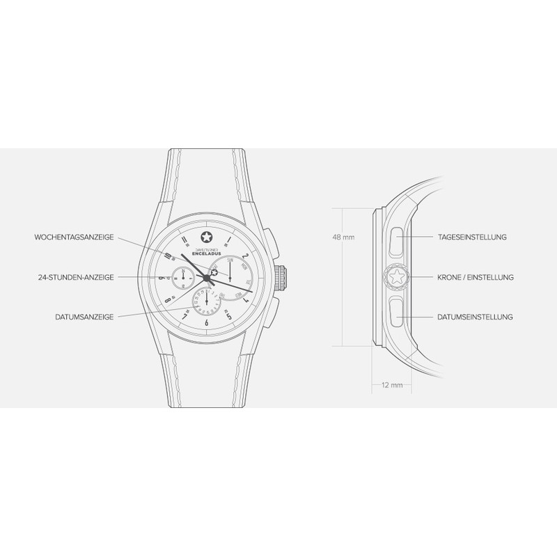DayeTurner Clock ENCELADUS men's analogue watch, silver - light brown leather strap