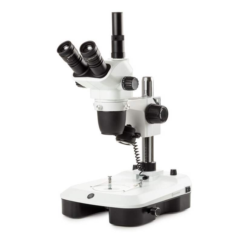 Euromex Stereo zoom microscope NZ.1703-M, 6.5-55x, Säule,  Auf-u. Durchlicht, trino, Spiegel f. Dunkelfeld, Embryologie