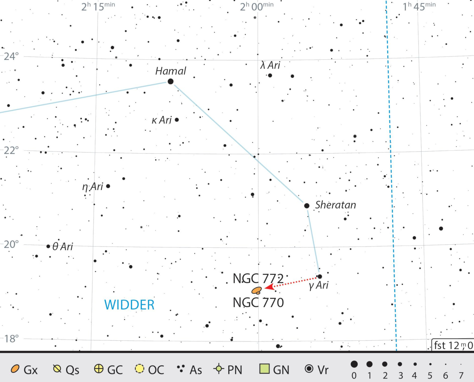 Finding chart of NGC 772 in the constellation of Aries. J. Scholten