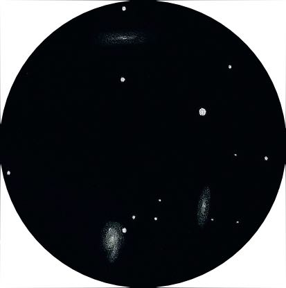 M65/M66 through a 72mm-refractor at 21-times
and 53-times magnification. Thomas Jensen