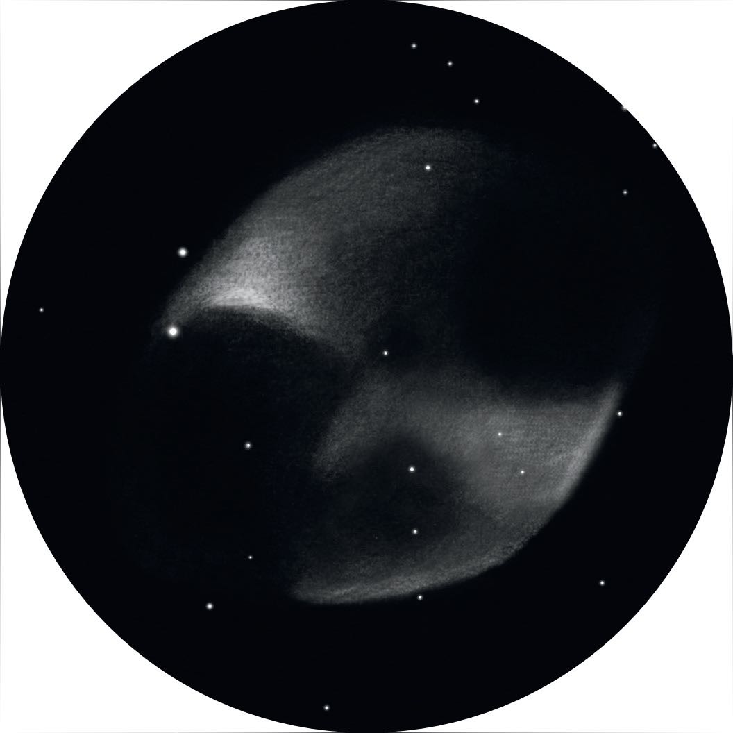 Drawing of the planetary nebula
M27. Rainer Mannoff