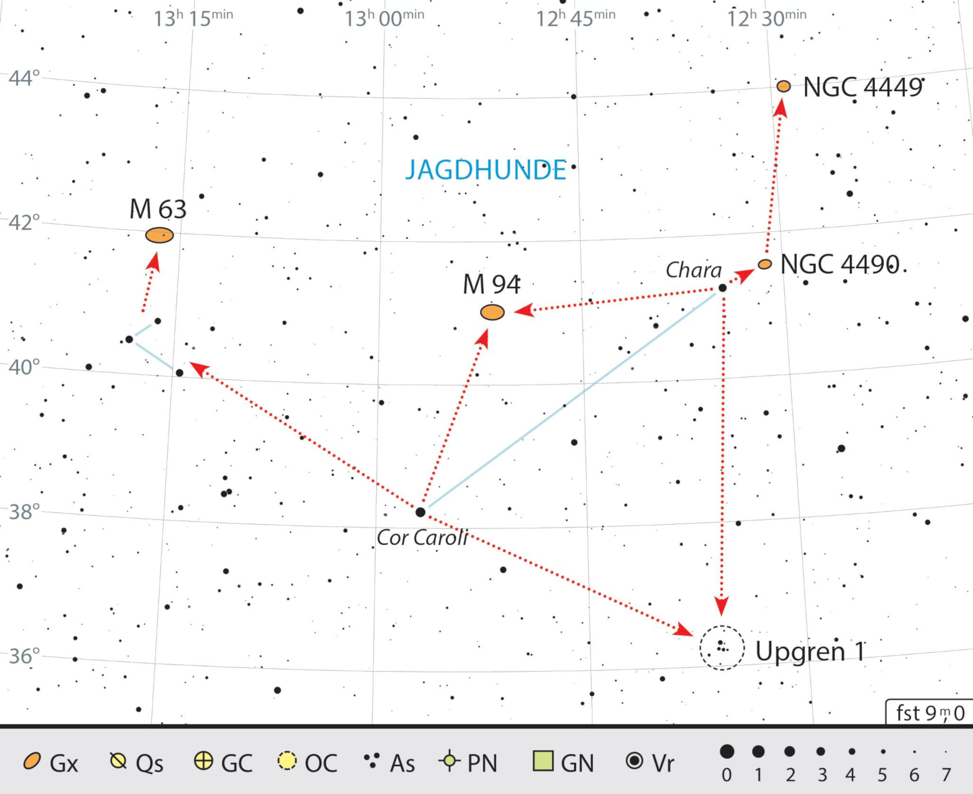 Location map of the objects. Canes Venatici contains few stars, so finding the galaxies can be a challenge. J. Scholten