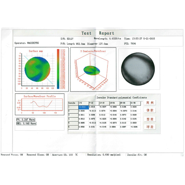 Omegon Apochromatic refractor Pro APO AP 127/952 ED Triplet OTA