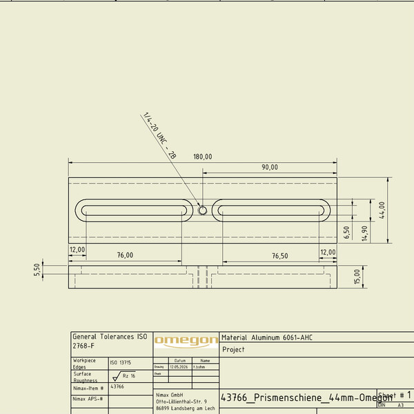 Omegon 180mm prism rail with screw