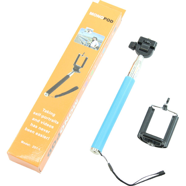 Aluminium monopod Selfie stick for smartphones and compact photo cameras, blue