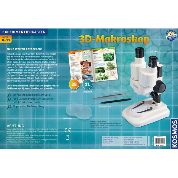 Kosmos Verlag Stereo microscope 3-D Makroskop Forschungspaket, 20x, LED
