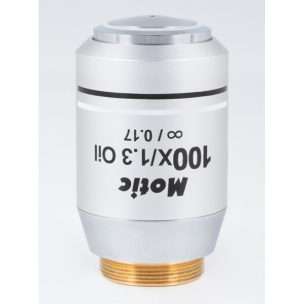 Motic Objective CCIS® Plan FLUOR Objektiv PL UC FL, 100X / 1.3 (Feder/Öl), wd 0.1mm, infinity