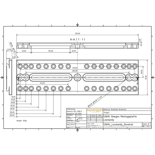 Omegon long mounting rail (Losmandy-Style)