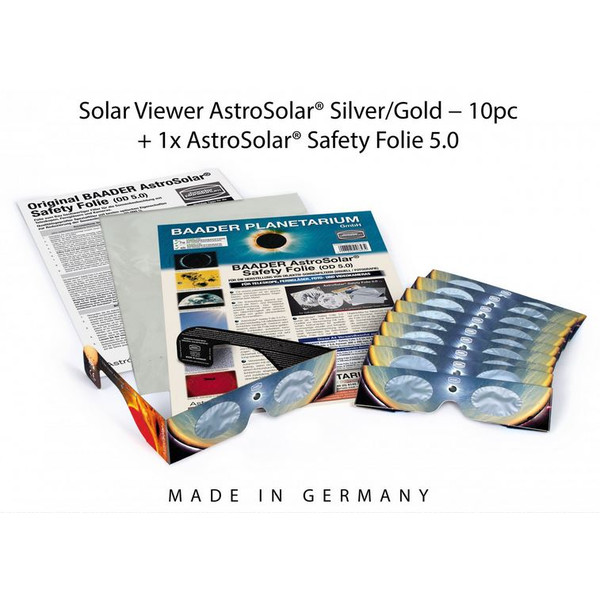 Baader Zonnefilters: 10xAstroSolar® Silver/Gold glazen en 1xAstroSolar filterfolie zonder vatting