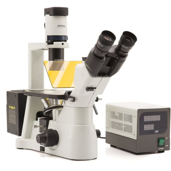 Optika Inverted microscope Mikroskop IM-3F-UK, trino, invers, phase, FL-HBO, B&G Filter, IOS LWD W-PLAN, 40x-400x, UK