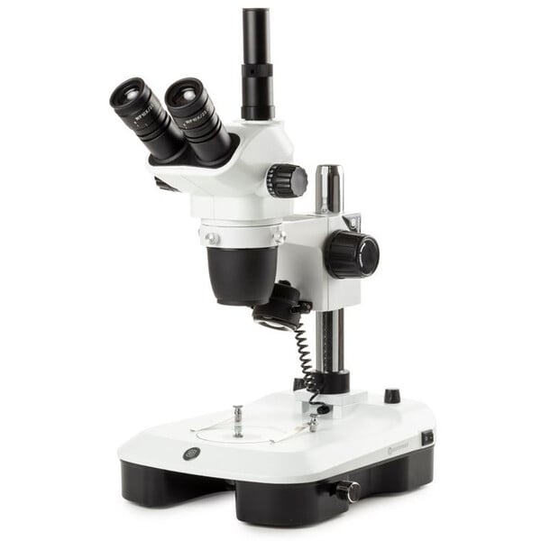 Euromex Stereo zoom microscope NZ.1903-M, 6.7-45x, Column, Incident and Transmitted light, trino, Mirror for Dark field, Embryology