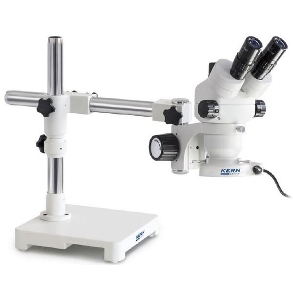 Kern Stereo zoom microscope OZM 902, bino, 7x-45x, HSWF, Tripod, single arm with table-top, LED ring light 4.5 W