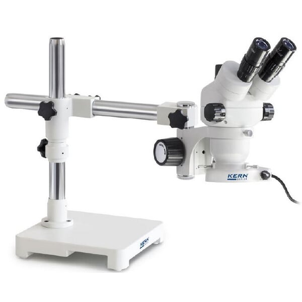 Kern Stereo zoom microscope OZM 902, bino, 7x-45x, HSWF, Stativ, Einarm m. Tischplatte, Ringlicht LED 4.5 W