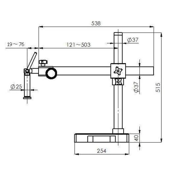 Kern Stereo zoom microscoop OZM 913, trino, 7x-45x, HSWF 10x23 mm, Statief, enkele arm (515 mm x 614 mm) w. tafelblad, Ringlampen LED 4,5 W