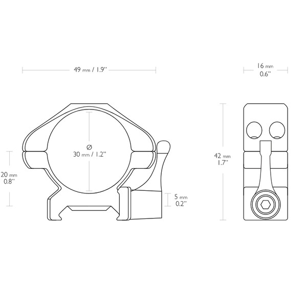 HAWKE Montaggio ad anello di precisione in acciaio 30 mm 2 pezzi Leva Weaver bassa