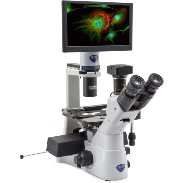 Optika Inverted microscope IM-3LD4D, 6MP, 12" display, trino, IOS U-PLAN F, LED-FLUO, LWD, 400x, 4 empty filter slots