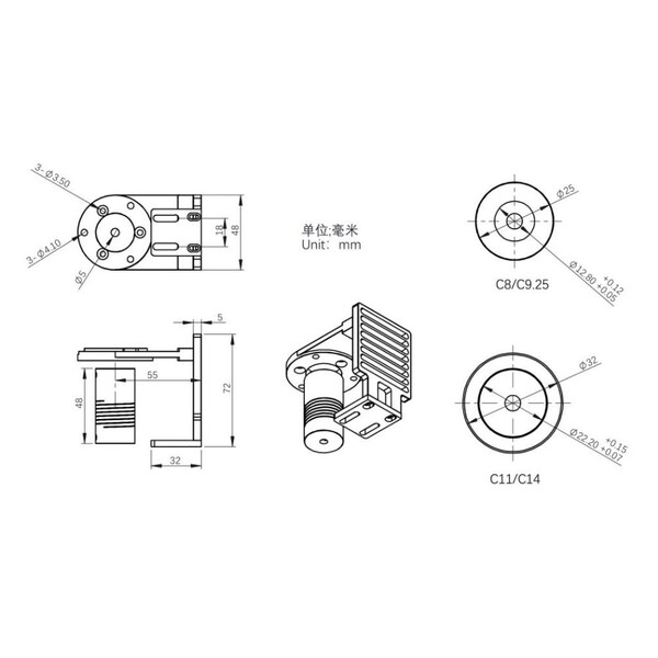 ZWO Adapter to connect EAF focusing motor to Celestron C11 & C14 telescopes