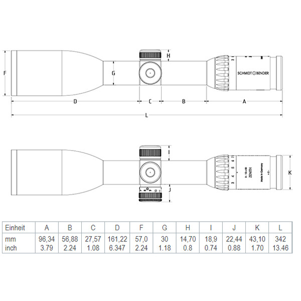 Schmidt & Bender Riflescope 3-12x50 Zenith Abs. FD7, 30mm, Ohne Schiene // Without rail Posicon