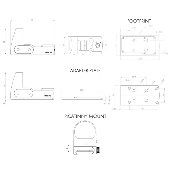 Kahles Riflescope Leuchtpunktvisier HELIA RD Adapter Plate, 2 MOA Dot