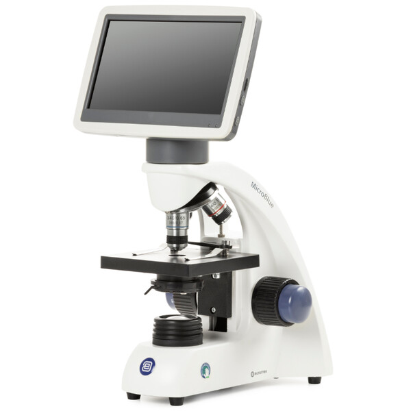 Euromex Microscoop MicroBlue, MB.1051-LCD, 5,6 inch LCD-scherm, achr. 4/10/S40x lenzen, DIN 35mm perf., 40x - 400x, LED, 1W, Kruistafel