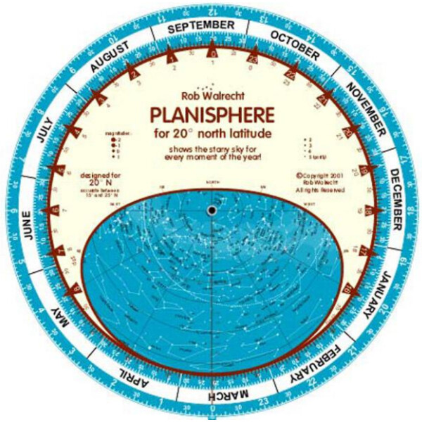 Rob Walrecht Star chart Planisphère 20°N 25cm
