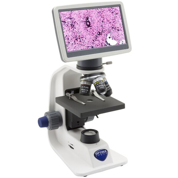 Optika Microscope B-159R-PLV, digital, mono , DIN, n-plan, 40x-1000x, X-LED 1W, 2 MP, 30fps, LCD, +head, akku