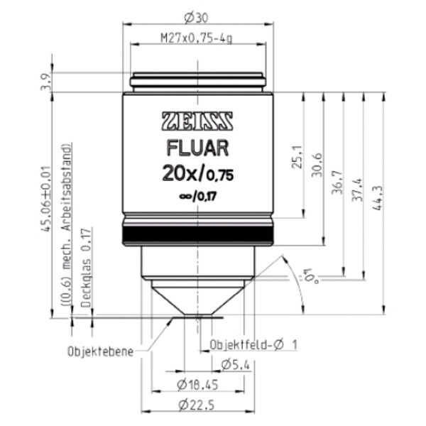 ZEISS Objective Objektiv Fluar 20x/0,75, incl. 100 coverglasses, wd=0,60mm