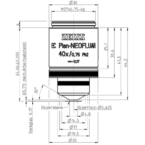 ZEISS Objective Lenses: EC Plan-Neofluar, Ph2, 40x/0.75, wd=0.71