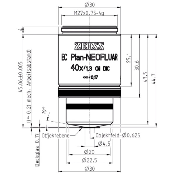 ZEISS Objective Objektiv EC Plan-Neofluar,  DIC , 40x/1,30 Oil, wd=0,21mm