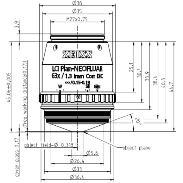 ZEISS Objective Objektiv LCI Plan-Neofluar 63x/1,3 Imm Korr DIC wd=0,17mm