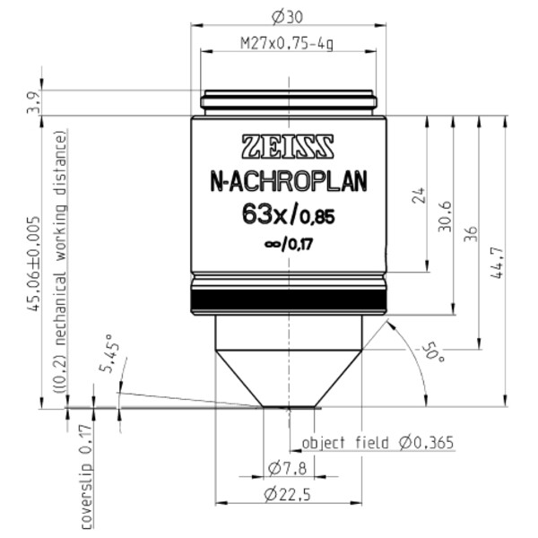 ZEISS Objective Lenses N-Achroplan 63x/0.85 wd=0.20mm