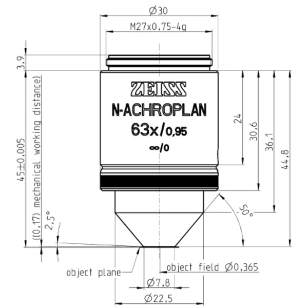 ZEISS Objective Objektiv N-Achroplan 63x/0,95 D=0 wd=0,17mm