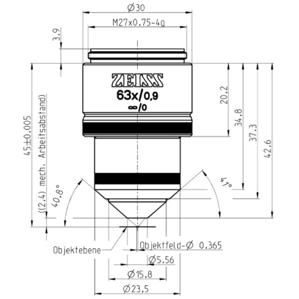 ZEISS Objectief W N-Achroplan 63x/0.9 wd=2.4mm