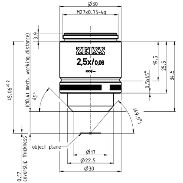 ZEISS Objective Objektiv A-Plan 2,5x/0,06 wd=10,4mm