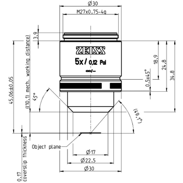 ZEISS Objective Objektiv A-Plan 5x/0,12 Pol wd=10,1mm