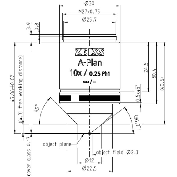 ZEISS Objective Objektiv A-Plan 10x/0,25 Ph1 wd=4,3mm