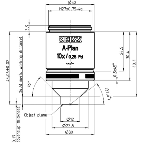 ZEISS Objective Objektiv A-Plan 10x/0,25 Pol wd=4,5mm