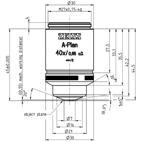 ZEISS Objective Objektiv A-Plan 40x/0,65 D=0 wd=0,55mm