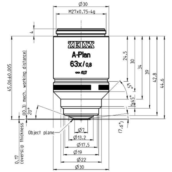 ZEISS Objective Lenses A-Plan 63x/0.8 wd=0.30mm