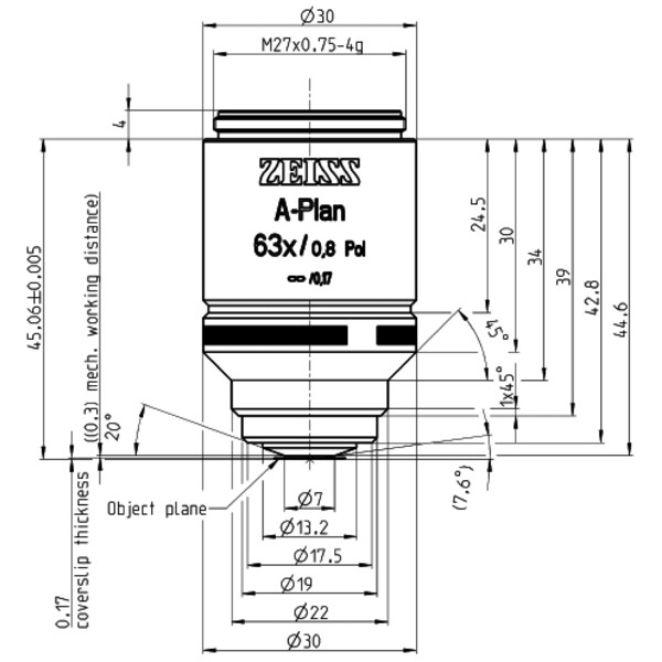 ZEISS Objective Lenses A-Plan 63x/0.8 pole wd=0.30mm