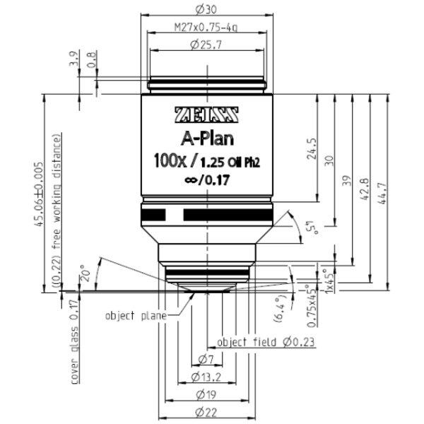 ZEISS Objective Objektiv A-Plan 100x/1,25 Oil Ph2 wd=0,22mm