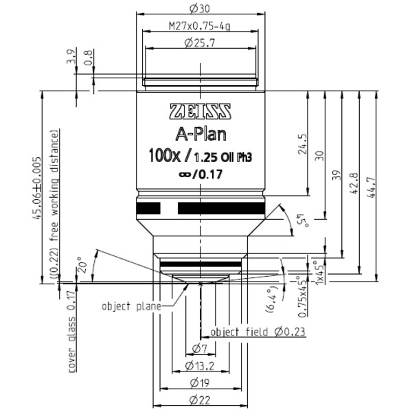 ZEISS Objectief A-Plan 100x/1.25 Olie Ph3 wd=0.22mm