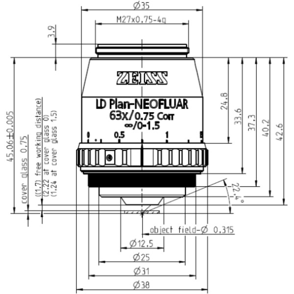 ZEISS Objective Objektiv LD Plan-Neofluar 63x/0,75 Korr wd=2,2mm