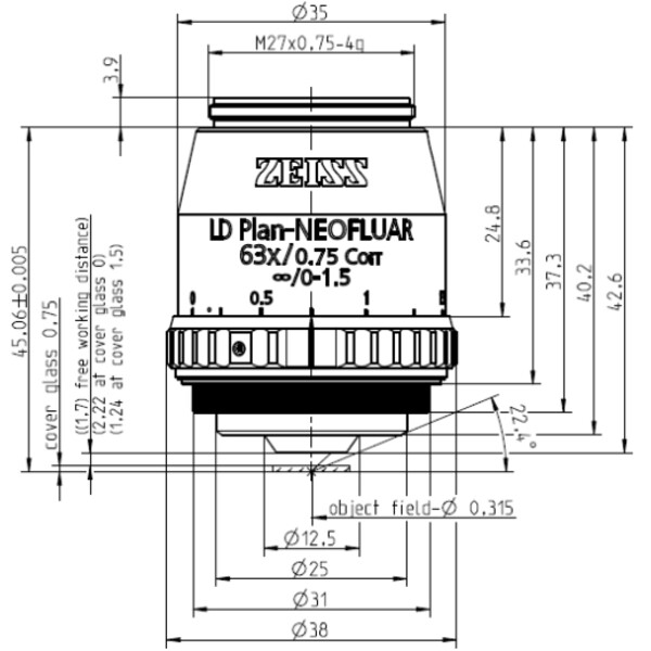 ZEISS Objective Objektiv LD Plan-Neofluar 63x/0,75 Korr wd=2,2mm