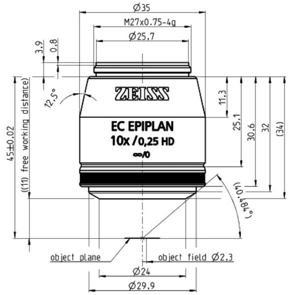 ZEISS Objective Objektiv EC Epiplan 10x/0,25 HD wd=11,0mm