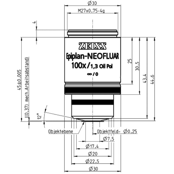 ZEISS Objective Objektiv Epiplan-Neofluar 100x/1,3 Oil Pol wd=0,37mm