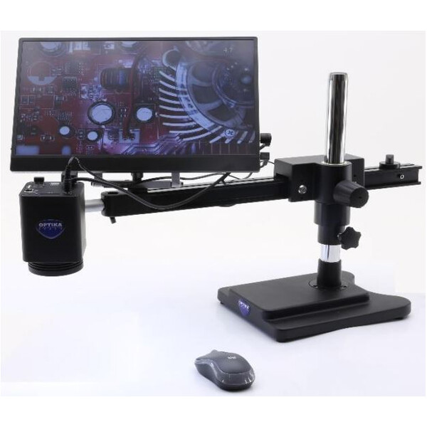 Optika Microscope IS-4K2, 1x-18x optical zoom, autofocus, 8 MP, 4K Ultra HD, overhanging stand, 15.6" screen