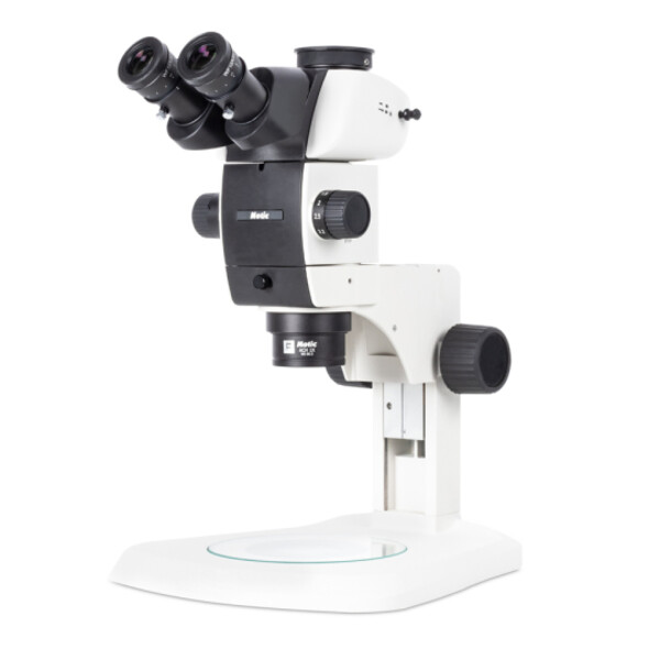 Motic SM7TR-P A1X stereo zoom microscope, trino, 8-56X, wd 90mm, 7:1