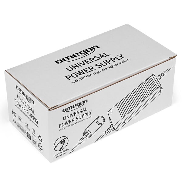 Omegon Trasformatore Alimentatore universale europeo 12 V/6 A con presa per accendisigari