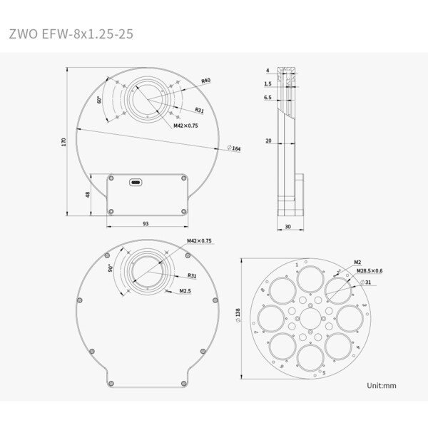 ZWO Filter wheel EFW 8x 1.25"